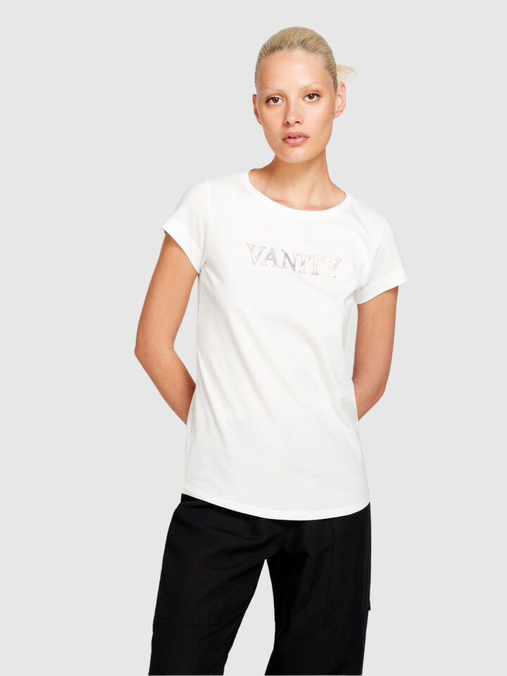 T-shirt with glossy print - women's short sleeve t-shirts - White | Sisley image number 4